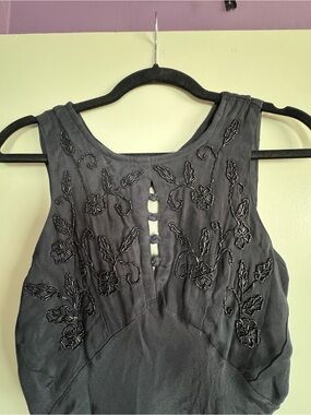 Vintage Beaded Embroidered Black Sleeveless Women's dress